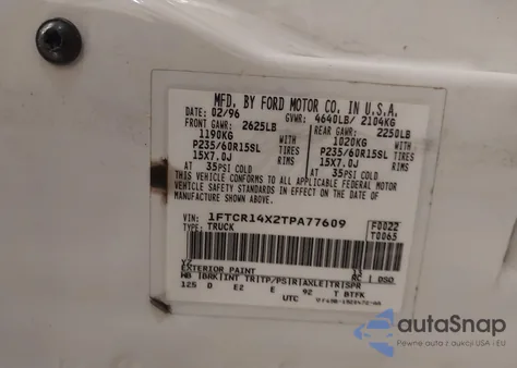 1996 Ford Ranger Super Cab из США, поврежденный, VIN 1FTCR14X2TPA77609